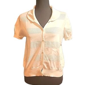 Cream Short-Sleeve Knit Cardigan Sweater